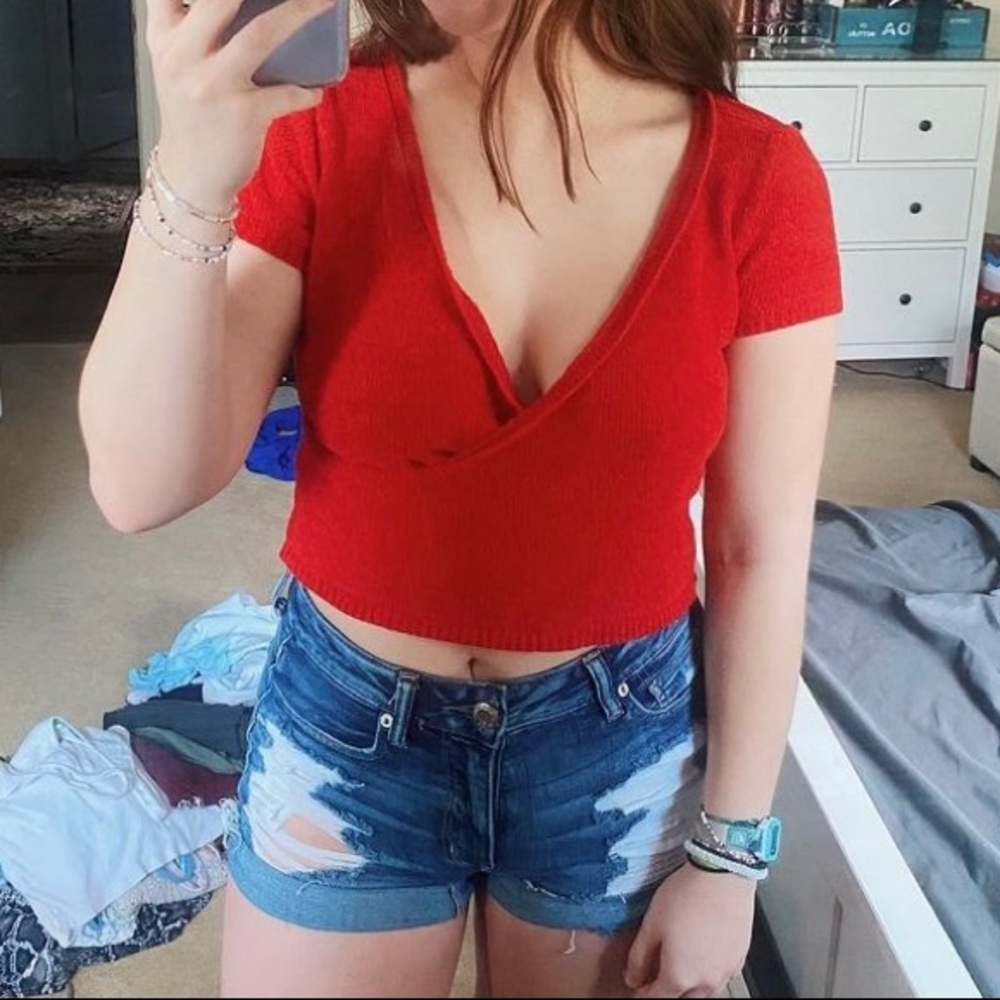 Red knit top